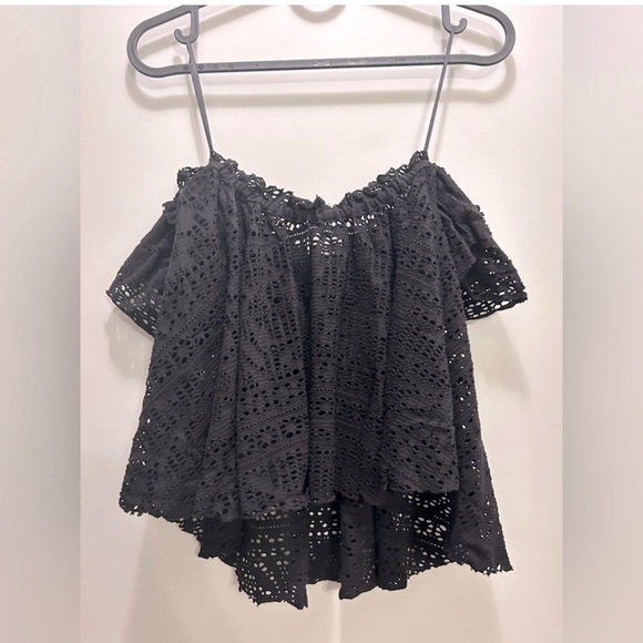 Garage Black Lace Crop Top Blouse, Off-the Shoulder Black Lace Top - Picture 4 of 7